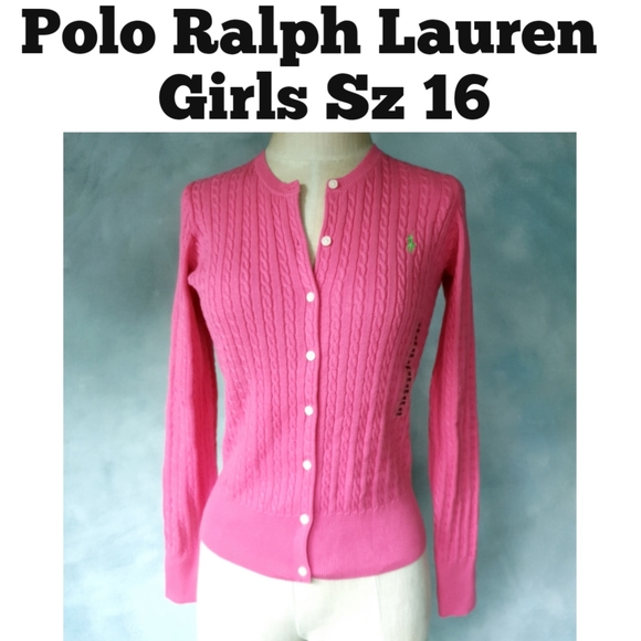 Polo Ralph Lauren Other - Polo Ralph Lauren Big Girls Mini Cable Knit Hot Pink Button-Down Cardigan Sz 16